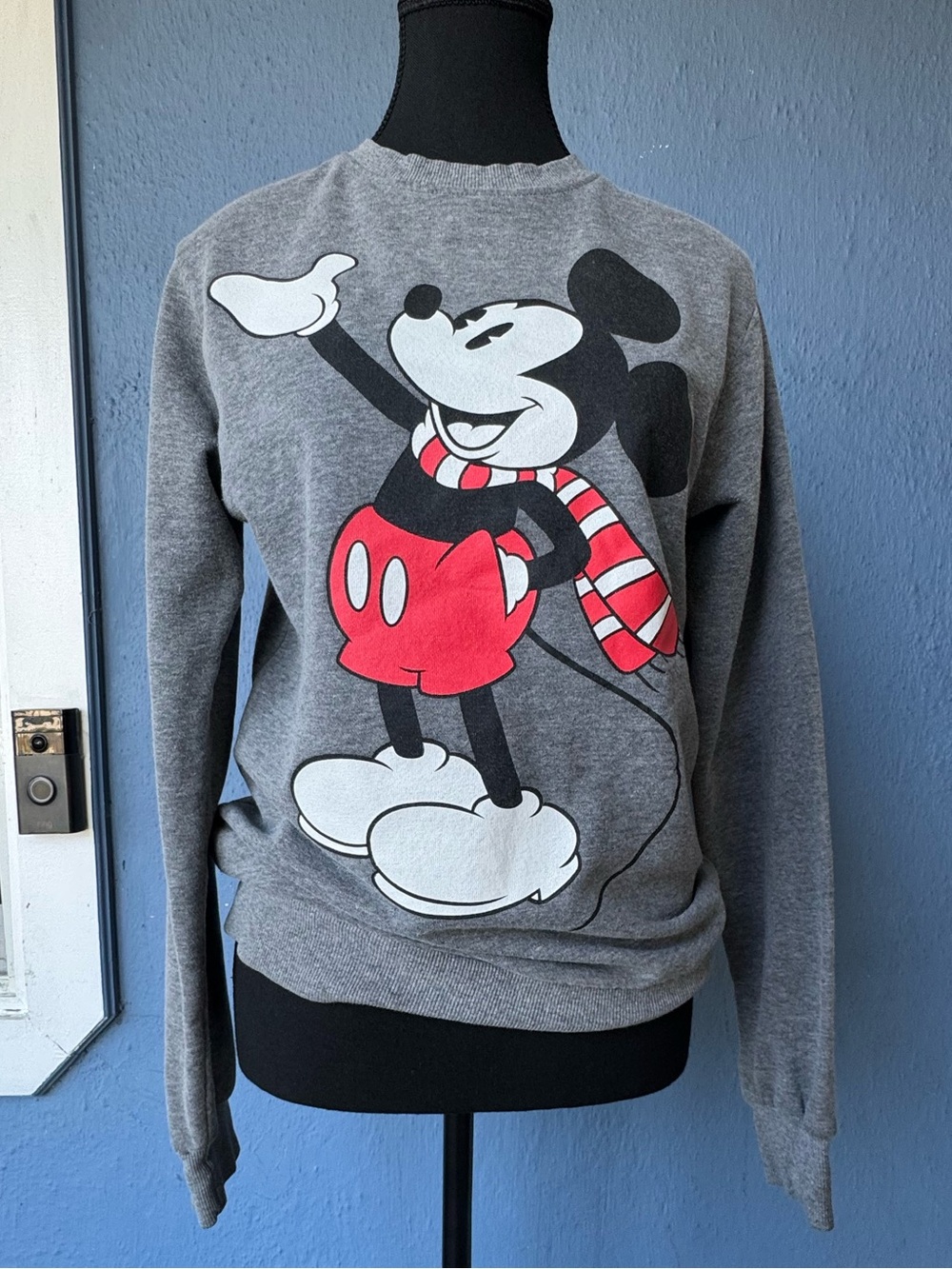 Disney Gray Crewneck Sweatshirt with Mickey Graphic and Red Accents